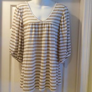 Cha Cha Vente Gold Stripe Top Blouse Size Large